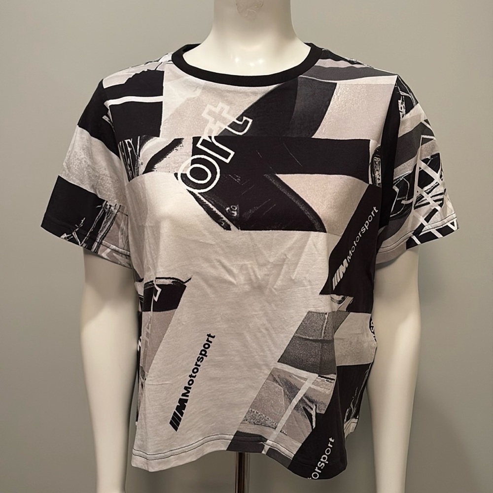 Puma BMW MMS Motorsport Women Street Tee Shirt Black Gray White Size XL